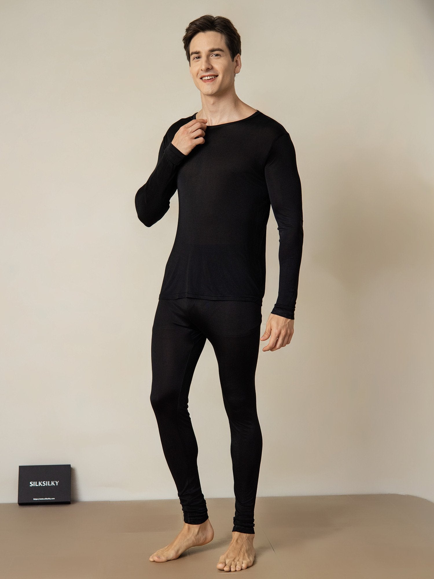 [Schwarz] SilkSilky-DE Seidenstrick Mens Pajamas 001