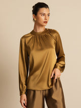 [Bronze] SilkSilky-DE 19Momme Langärmelig Rundhalsausschnitt Bluse 001