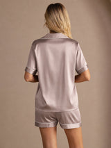 [Schatten Grau] SilkSilky-DE Short Sleeve Notch-Kragen Damen Pyjamas 002