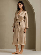 [Champagner] SilkSilky-DE Long Sleeve Damen Morgenmantel 003