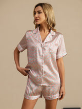 [Rosa Herz Geo] SilkSilky-DE Kurzärmelig Damen Pyjamas 003