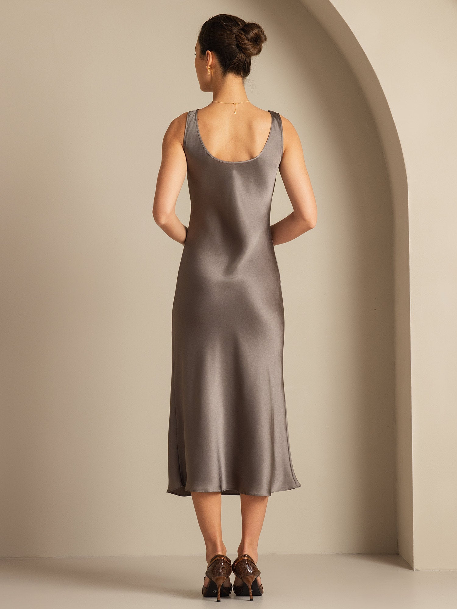 [Dunkelkhaki] SilkSilky-DE Reine Seide Dress 002,