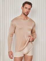 [Beige] SilkSilky-DE Long Sleeve Round Neck Herren T-Shirt 001