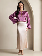 [Dunkelviolett] SilkSilky-DE Long Sleeve Boat Neck Bluse 008