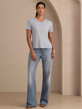 [Graublau] SilkSilky-DE Short Sleeve V Neck T-Shirt 006