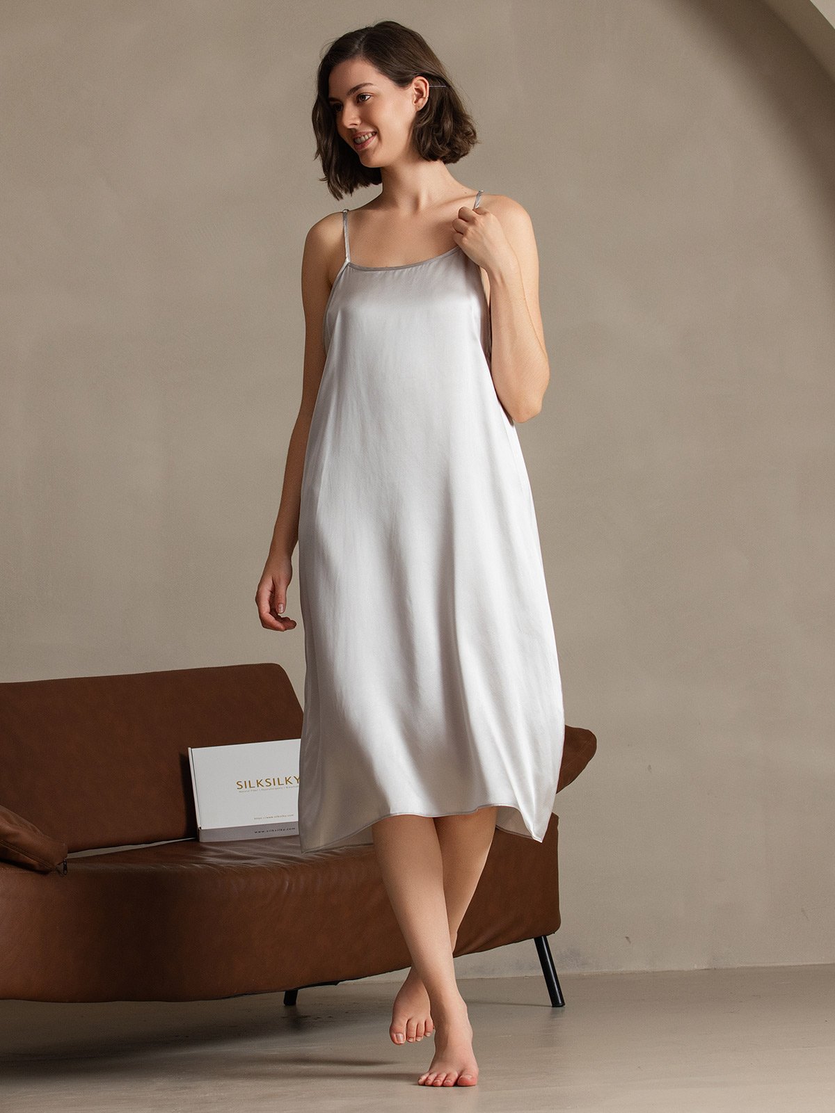 [Hellgrau] SilkSilky-DE 19Momme Seide Dress 006