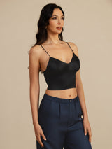 [Schwarz] SilkSilky-DE Spaghetti Strap V Neck Cami Top 002