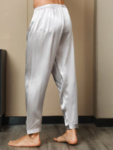 [Grau] SilkSilky-DE Reine Seide Mens Sleep Bottoms 006,