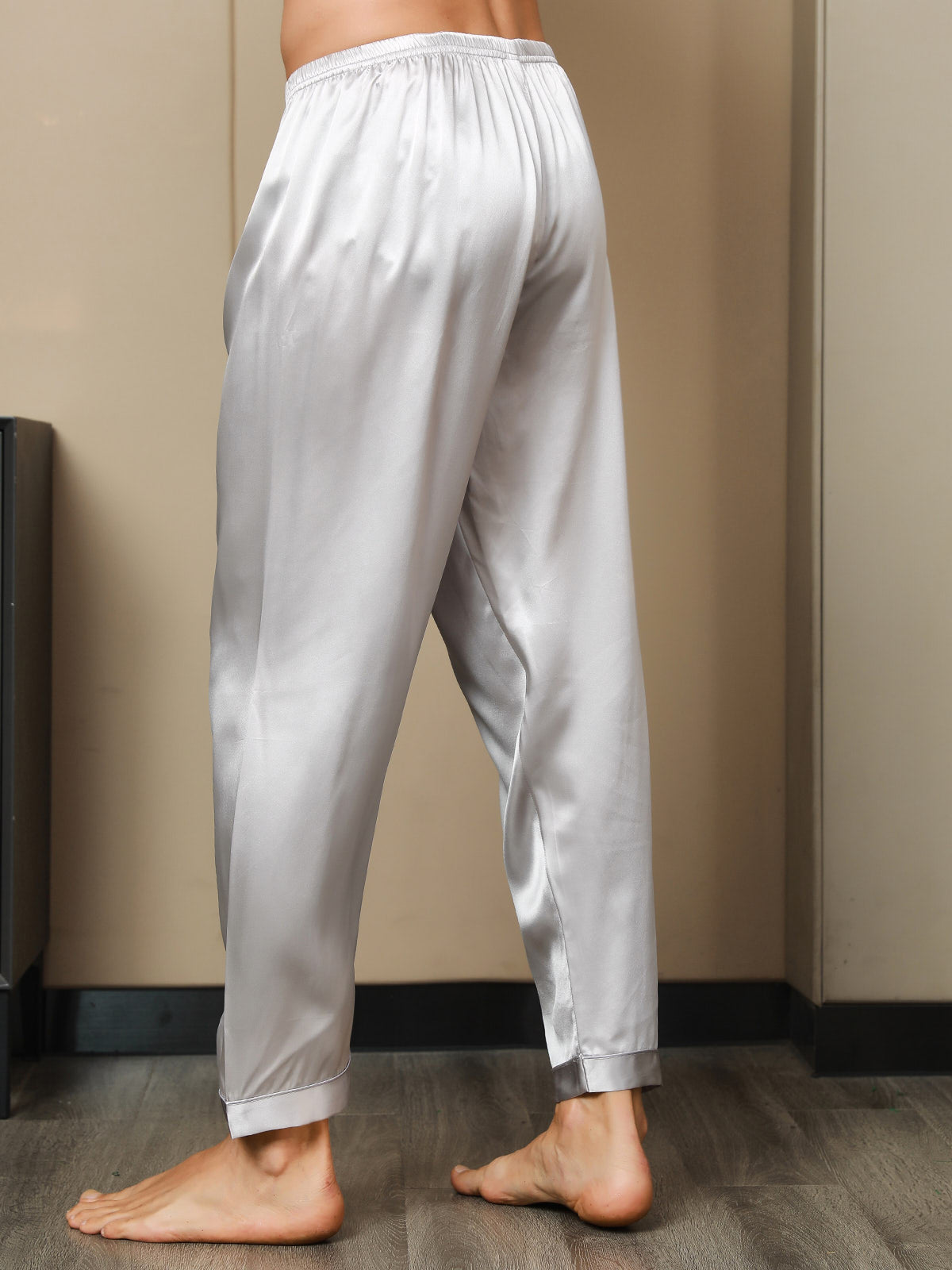 [Grau] SilkSilky-DE Reine Seide Mens Sleep Bottoms 006