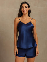 [Dunkelblau] SilkSilky-DE Sleeveless V Neck Camisole-Set 003