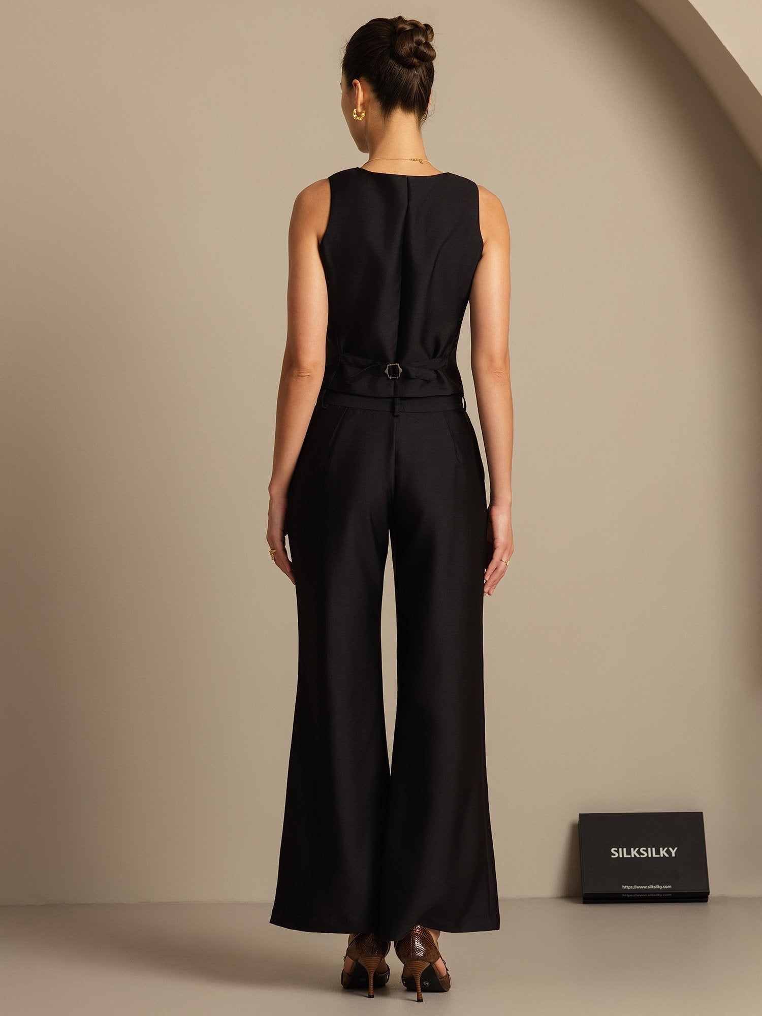 [Grau] SilkSilky-DE 32Momme Silk-Wool Blend V Ausschnitt Damenweste 001,