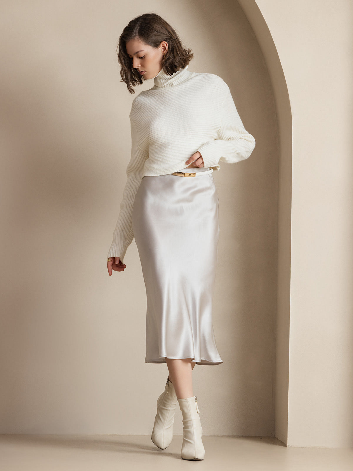 [Hellgrau] SilkSilky-DE 19Momme Reine Seide Skirt 001,