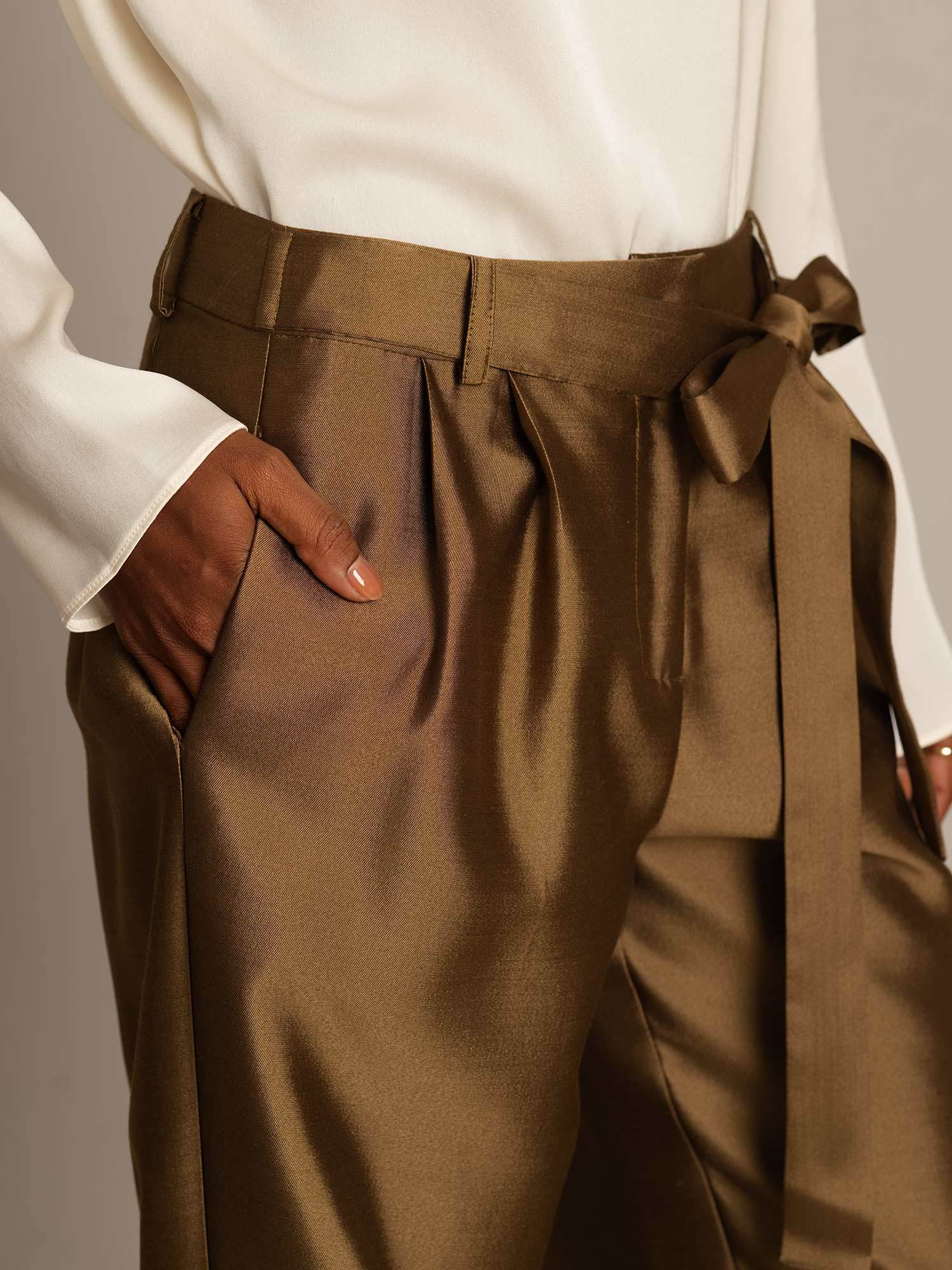 [Bronze] SilkSilky-DE 32Momme Silk-Wool Blend Womens Pants 004,