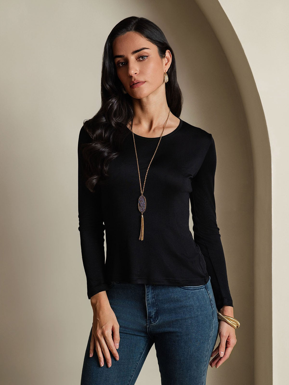 [Schwarz] SilkSilky-DE Seide Womens T-Shirt 003,