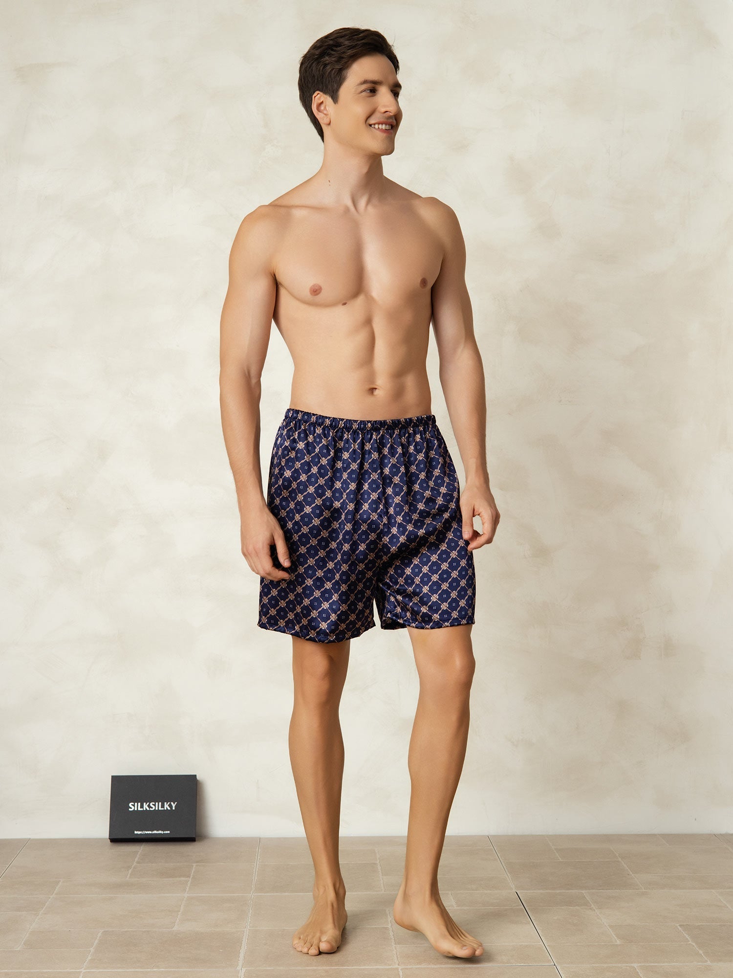 [Marine Kette] SilkSilky-DE Reine Seide Mens Sleep Bottoms 006