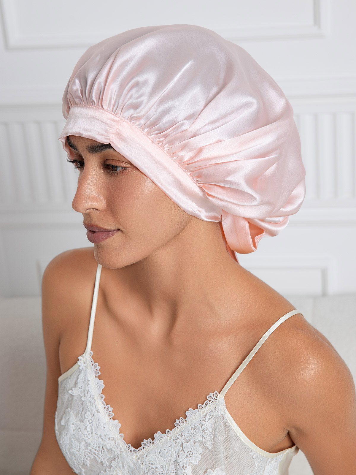 SilkSilky-DE Reine Seide Sleep Cap Hellrosa 002