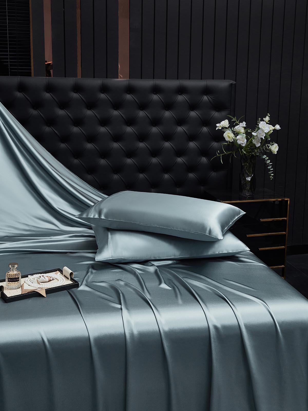 [Graublau] SilkSilky-DE 22Momme Reine Seide Pillowcase 001