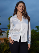 [Weiß] SilkSilky-DE Long Sleeve Lapel Collar Damenhemd 003