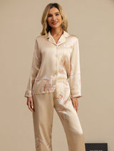 [Champagner] SilkSilky-DE Long Sleeve Notch-Kragen Damen Pyjamas 003