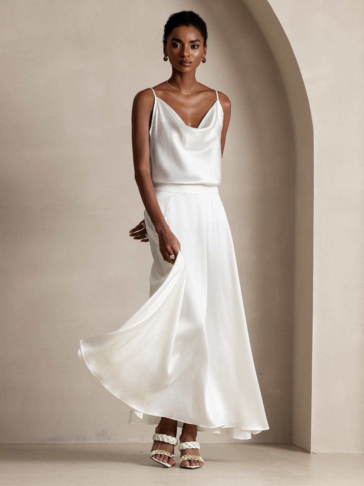 [Weiß] SilkSilky-DE 19Momme Seide Skirt 006