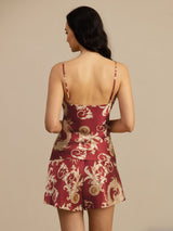 [Weinroter Drache] SilkSilky-DE Spaghetti Strap V Neck Camisole-Set 002