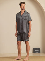 [Schwarzer Ginkgo] SilkSilky-DE Kurzärmelig Notch-Kragen Herren Pyjamas 004