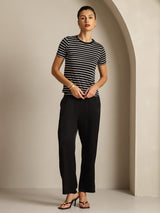 [Schwarzer Streifen] SilkSilky-DE Short Sleeve Crew-Ausschnitt T-Shirt 008