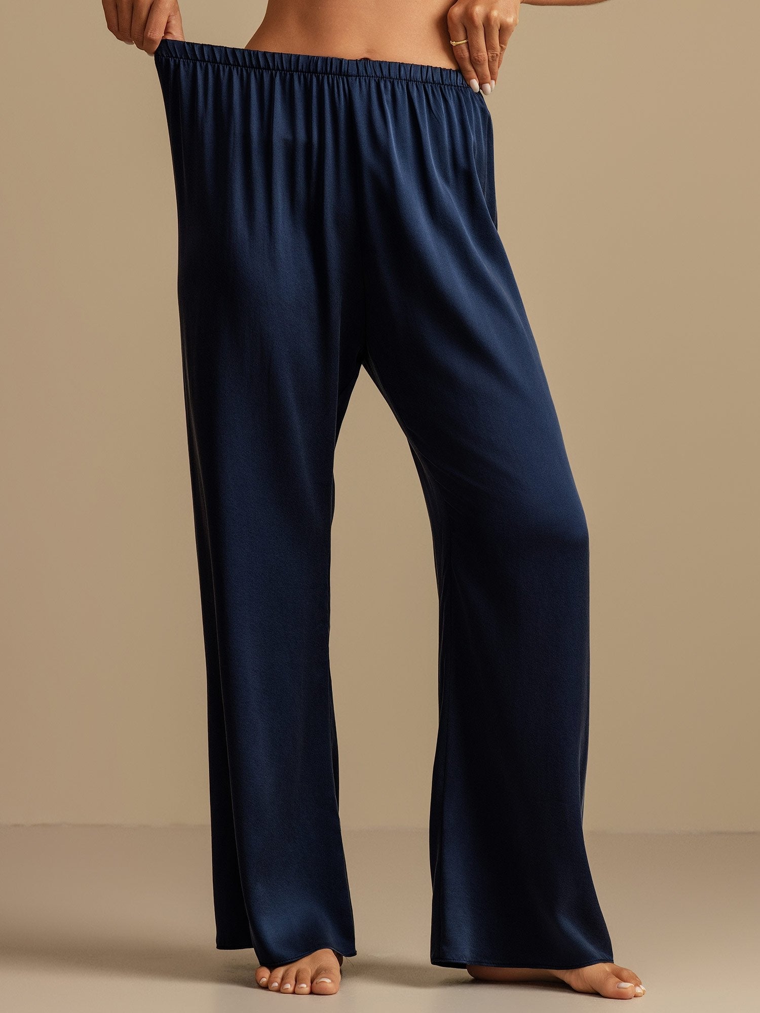 [Dunkelblau] SilkSilky-DE 19Momme Seide Womens Sleep Bottoms 005,