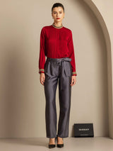 [Grau] SilkSilky-DE 32Momme Silk-Wool Blend Womens Pants 006
