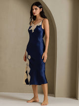 [Dunkelblau] SilkSilky-DE Sleeveless V Neck Nachthemden 009