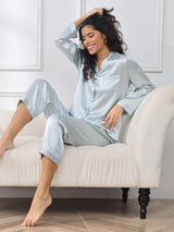 [Hellblau] SilkSilky-DE Long Sleeve Notch-Kragen Damen Pyjamas 001