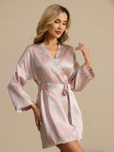 [Rosa Herz Geo] SilkSilky-DE Langärmelig Damen Morgenmantel 003
