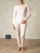 [Hellrosa] SilkSilky-DE Langärmelig Rundhalsausschnitt Damen Lange Unterwäsche 005