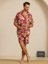[Weinroter Drache] SilkSilky-DE Short Sleeve Notch-Kragen Herren Pyjamas 007