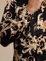 [Schwarzer Drache] SilkSilky-DE Long Sleeve Lapel Collar Herrenhemd 007