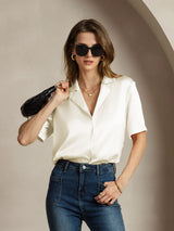 [Elfenbeinfarbe] SilkSilky-DE Short Sleeve Lapel Collar Damenhemd 001