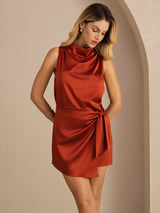 [Karamell] SilkSilky-DE Sleeveless Cowl Neck Kleider 004