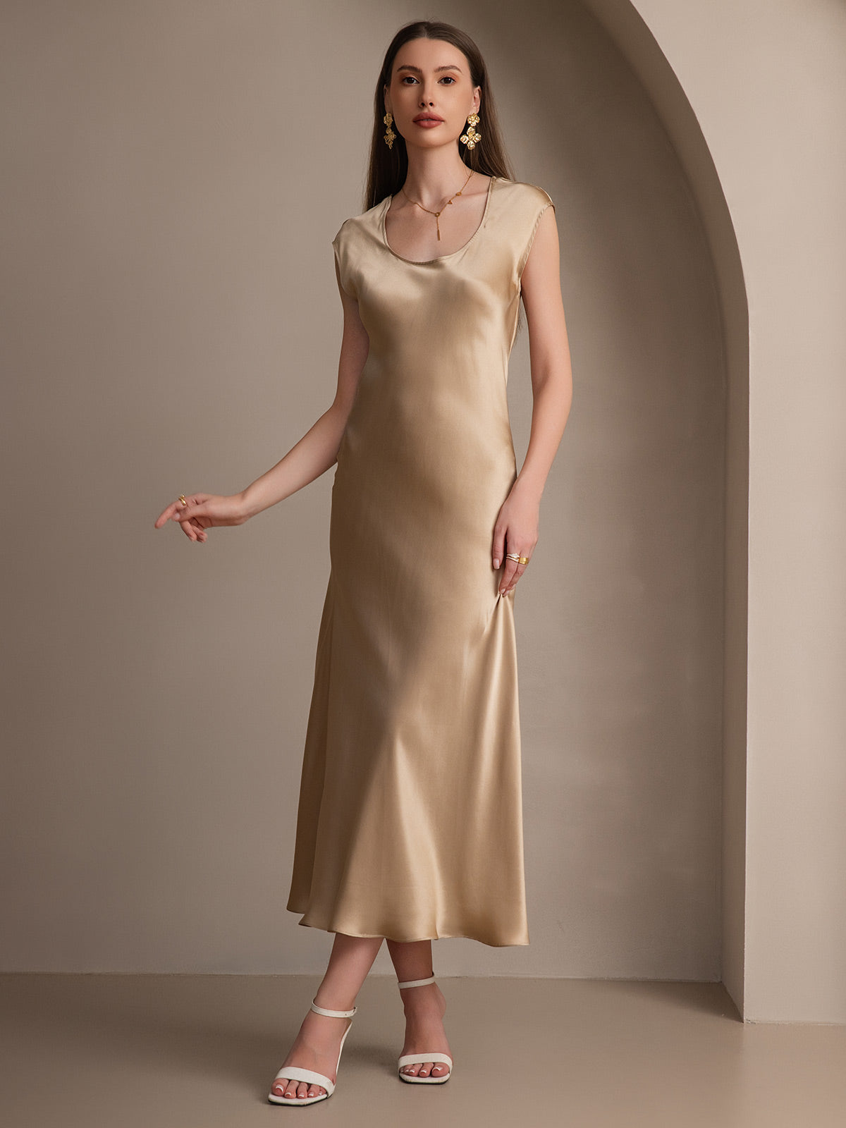 [Champagner] SilkSilky-DE 19Momme Seide Dress 004