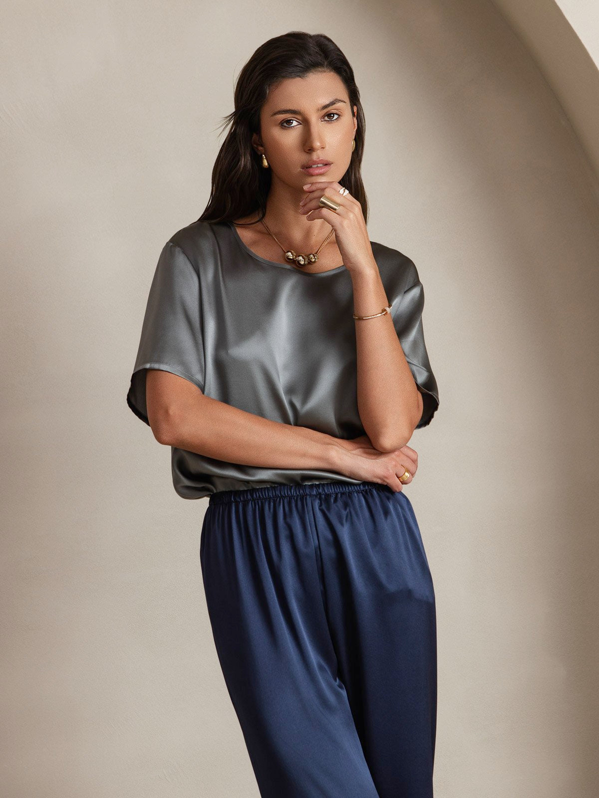 [Dunkelblau] SilkSilky-DE 19Momme Seide Womens Pants 006
