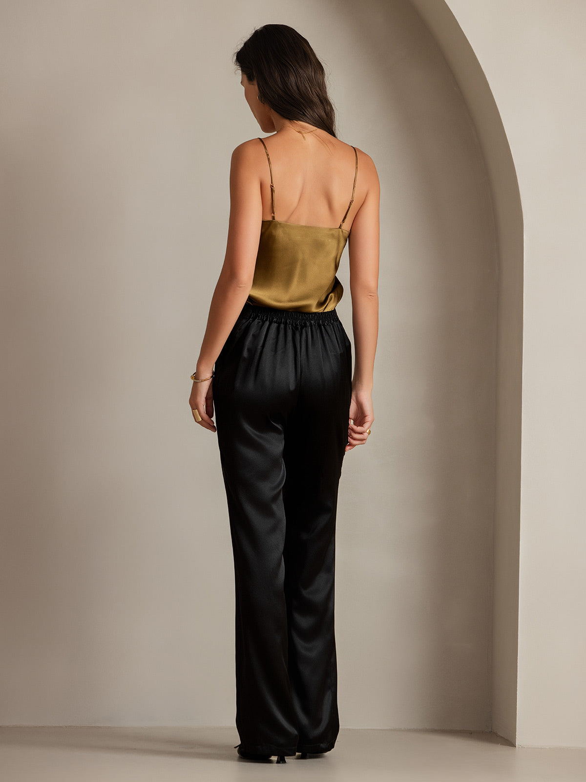 [Schwarz] SilkSilky-DE 19Momme Seide Womens Pants 002