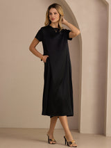 [Schwarz] SilkSilky-DE Short Sleeve Round Neck Kleider 004