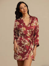 [Weinroter Drache] SilkSilky-DE 3/4 Sleeve Damen Morgenmantel 003