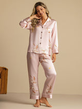 [Rosa] SilkSilky-DE Long Sleeve Notch-Kragen Damen Pyjamas 001