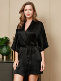 SilkSilky DE Reine Seide 3/4 lange Ärmel Nightgown&Robe Set Schwarz 003