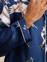 [Dunkelblau] SilkSilky-DE Long Sleeve Notch-Kragen Herren Pyjamas 007