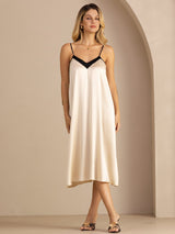 [Reisbeige] SilkSilky-DE Spaghetti Strap V Neck Kleider 006
