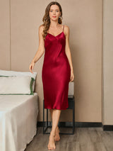 [Rotwein] SilkSilky-DE Sleeveless V Neck Kleider 005