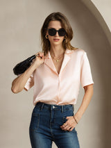 [Rosa] SilkSilky-DE Short Sleeve Lapel Collar Damenhemd 003