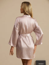 [Rosa Herz Geo] SilkSilky-DE Langärmelig Damen Morgenmantel 002