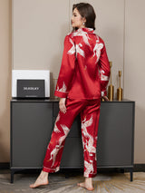 [Dunkelrot] SilkSilky-DE Long Sleeve Notch-Kragen Damen Pyjamas 006